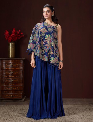 Blue designer satin silk palazzo suit