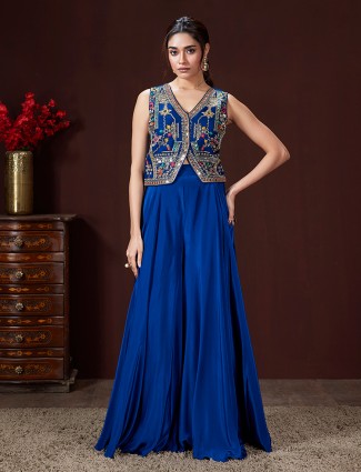 Blue satin silk palazzo suit for wedding