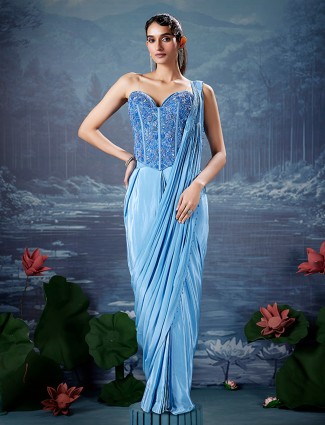 Blue silk party ready wear saree