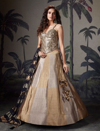 Grey gold silk reception lehenga choli