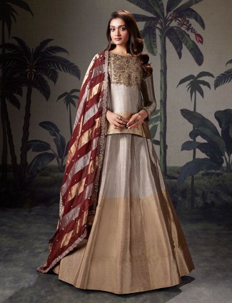 Grey gold silk lehenga choli for women