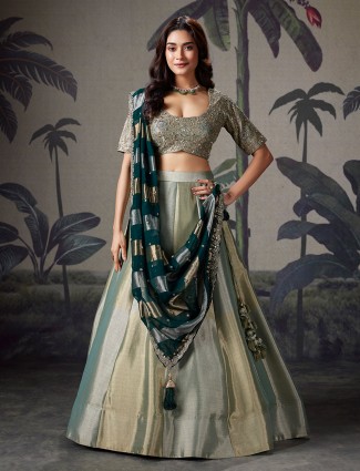 Mint green silk wedding lehenga choli