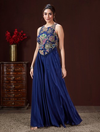 Navy satin silk palazzo suit for festival