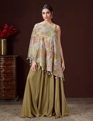 Olive designer satin silk palazzo suit for women