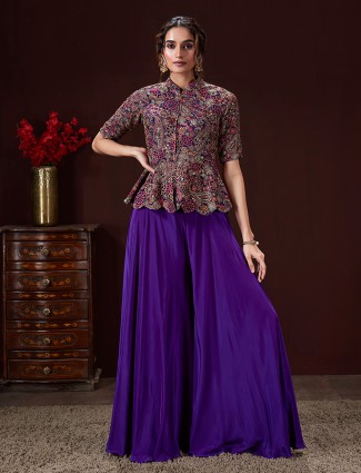 Purple wedding wear silk palazzo suit for women
