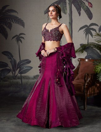 Wine silk reception wear lehenga choli