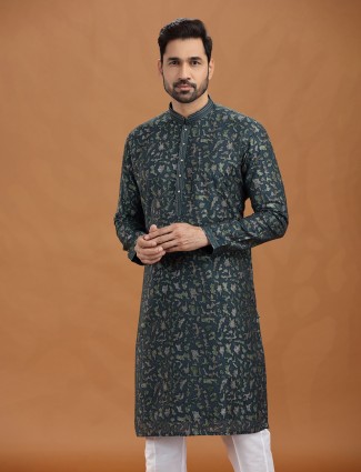 Dark green georgette kurta suit attire