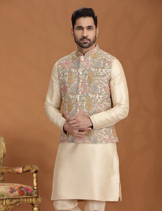 Golden georgette waistcoat set for wedding
