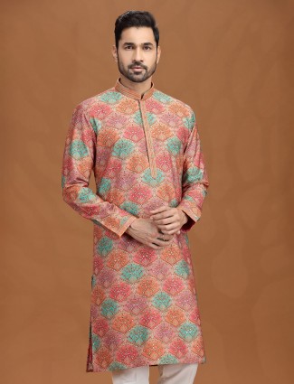 Multi color viscose kurta suit with thread work