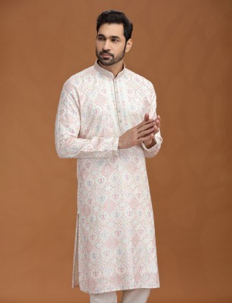 White viscose kurta suit with motif design