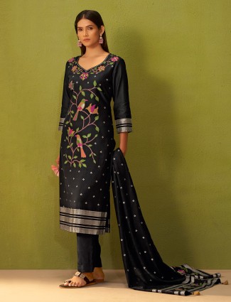 Black silk straight cut festive kurti outfit