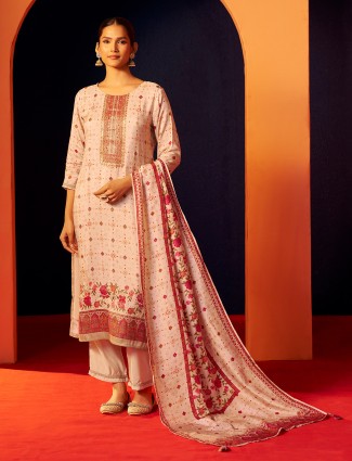 Cream bandhej silk festive printed kurti outfit