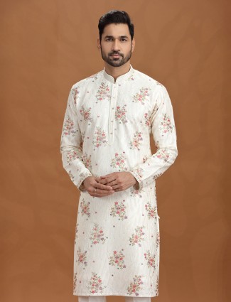 Cream viscose kurta suit with floral design