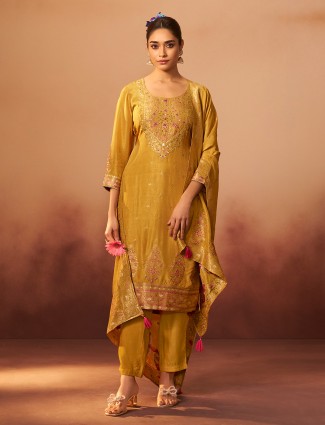 Golden silk sequin embellished kurti ensemble