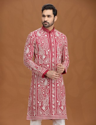 Majestic magenta georgette embroidered kurta outfit