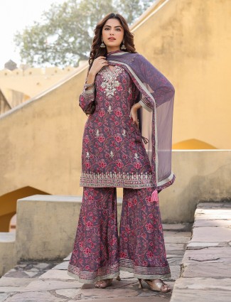 Purple silk floral kurti palazzo outfit