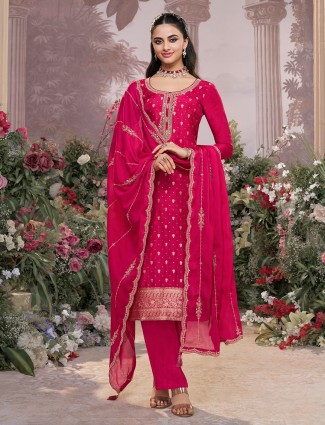 Rani pink silk pakistani salwar suit for wedding