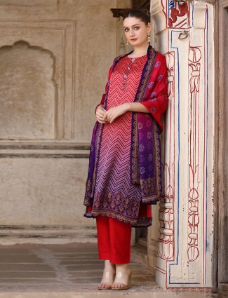 Shaded maroon purple festive silk kurti ensemble