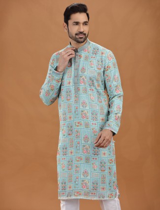 Sky blue georgette embroidered kurta suit style