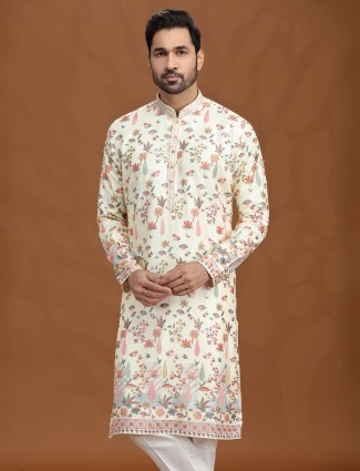Wedding cream viscose kurta suit ensemble