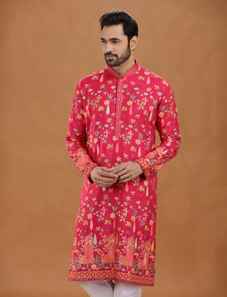 Wedding magenta viscose embroidered kurta attire