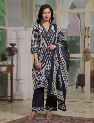 Charcoal black silk embellished kurti ensemble