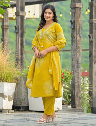 Mustard yellow floral silk haldi kurti set