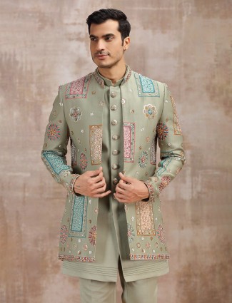Pista green wedding wear indowestrn in silk