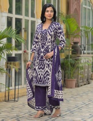 Purple silk sequins embellished kurti set