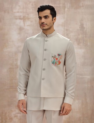 Beige terry rayon mens waistcoat set