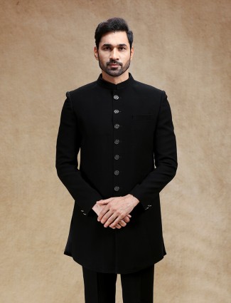 Black terry rayon indowestern set with swarowski work