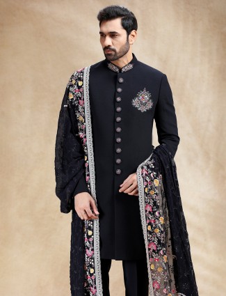 Navy indowestern set in terry rayon with dupatta