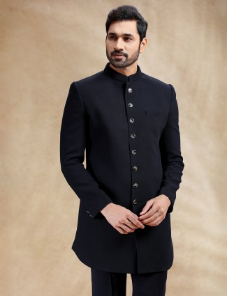 Navy men indowestern set in terry rayon