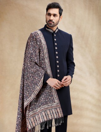 Navy terry rayon indowestern set with dupatta