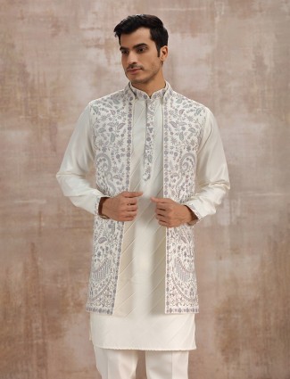 Off white long waistcoat set for wedding events