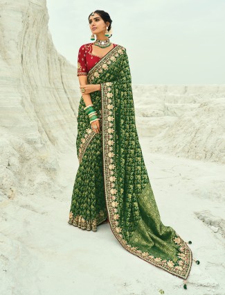 Green bandhej georgette saree for weddings