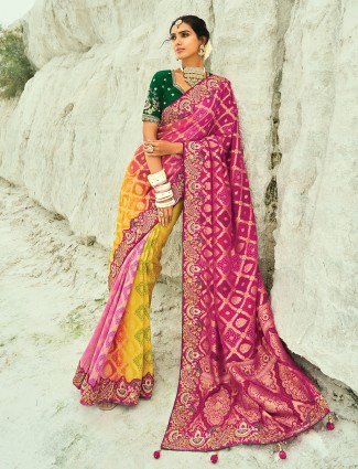 Vibrant multi-color bandhej georgette saree