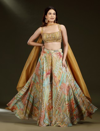 Multi-color crepe silk printed palazzo suit