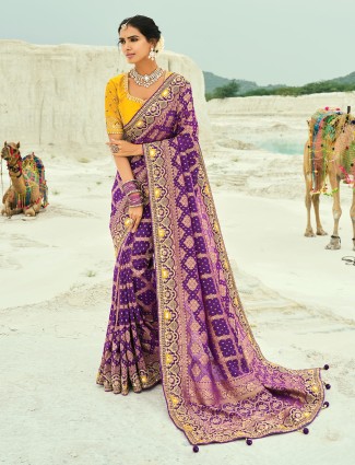 Royal purple bandhej georgette wedding saree