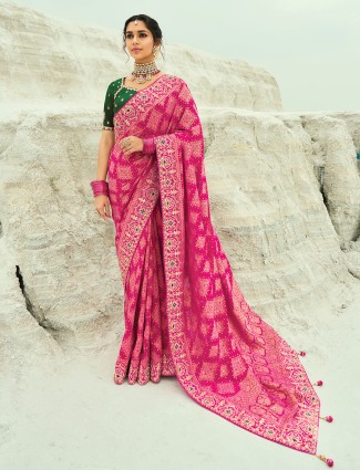 Designer rani bandhej georgette wedding saree