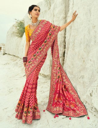 Elegant red bandhej georgette wedding saree