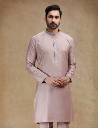 Dark beige cotton silk kurta pajama for men