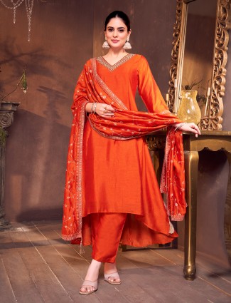 Orange silk aabla work salwar suit