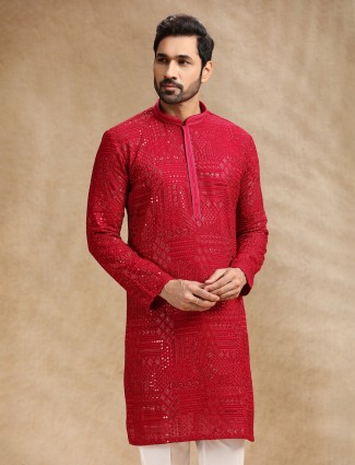 Hot pink georgette festive kurta pajama