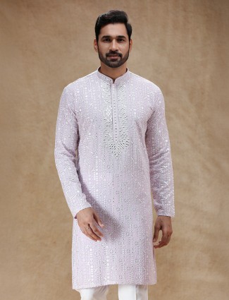 Lilac purple georgette kurta pajama with aabla detailing