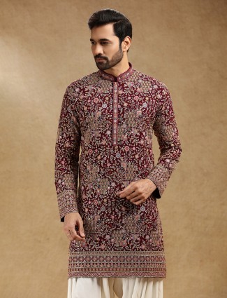 Regal wine georgette kurta suit for festivities