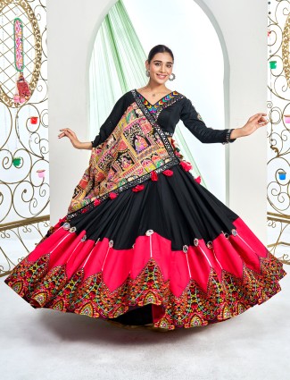 Black and red silk lehenga choli for navratri nights