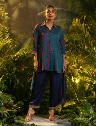 Blue crepe silk embroidered salwar suit for women