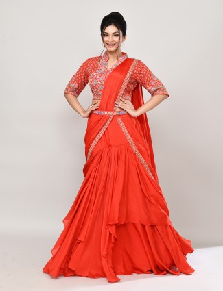 Orange chiffon heavy embellished designer lehenga choli