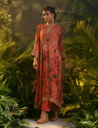 Pink printed silk festive salwar suit for women